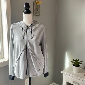 Roxy Light Gray Zip Up Hoodie With Pockets and Black Sheer Accents, Sz M